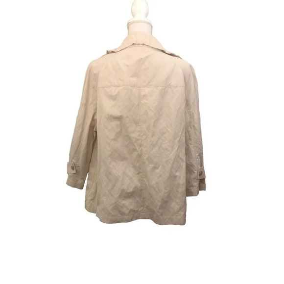 TALBOTS Sz 14W Khaki Button Up Ruffled Neck Long Sleeve Front Pockets Jacket - Picture 6 of 6